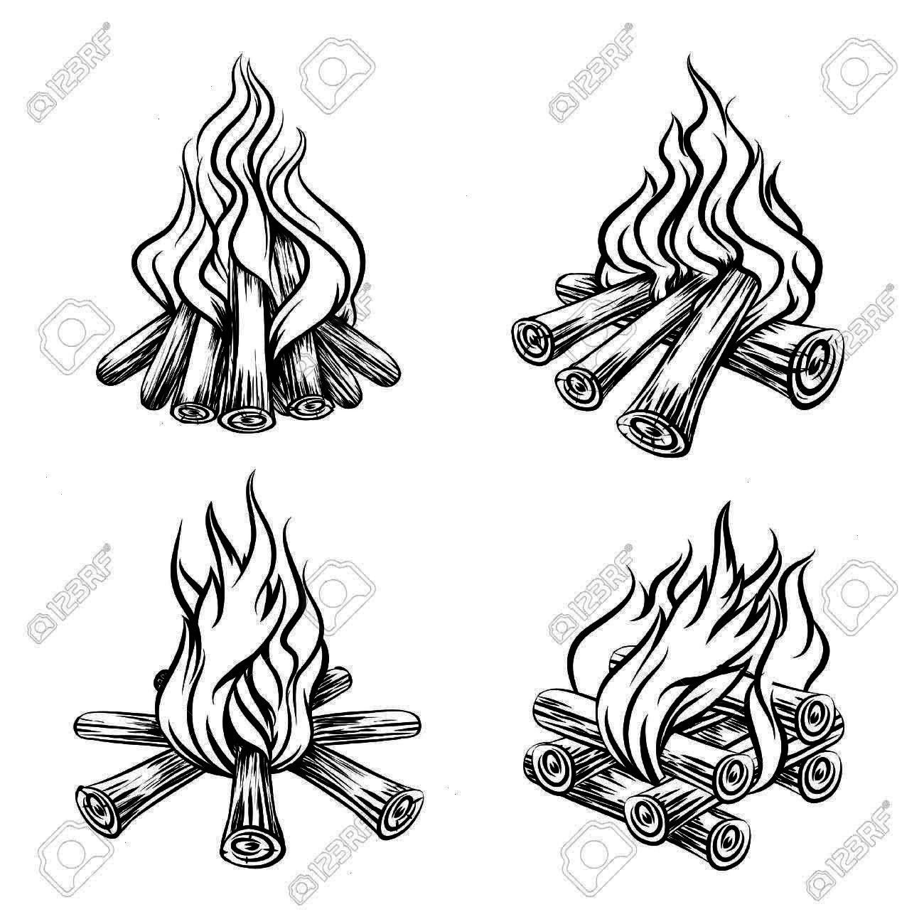 Fire Place Drawing New Fireplacedrawing Illustration Drawnbonfire Burnvector