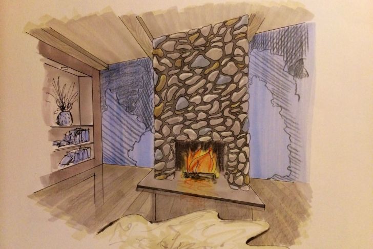 Fire Place Drawing New Interior Design Hand Rendering Markers Colored Pencils