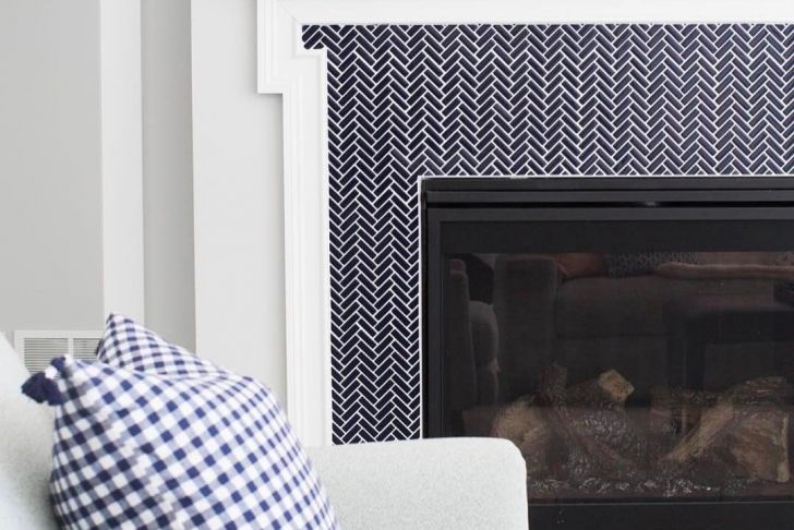 Fireplace with Herringbone Tile Awesome Navy Gingham Pillow