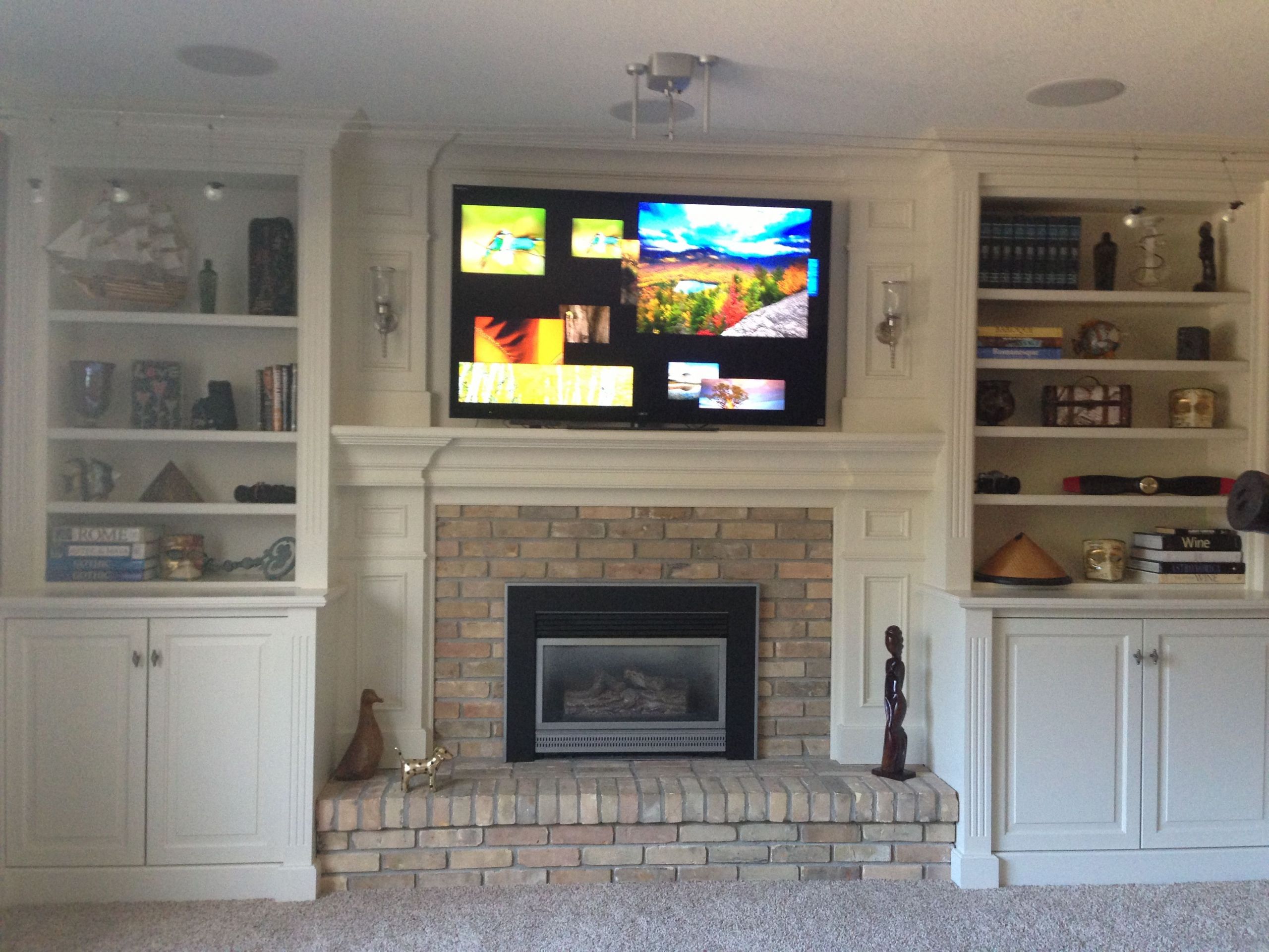 Gas Fireplace Ideas with Tv Above Awesome Fireplace with Shelving Unites On Each Side