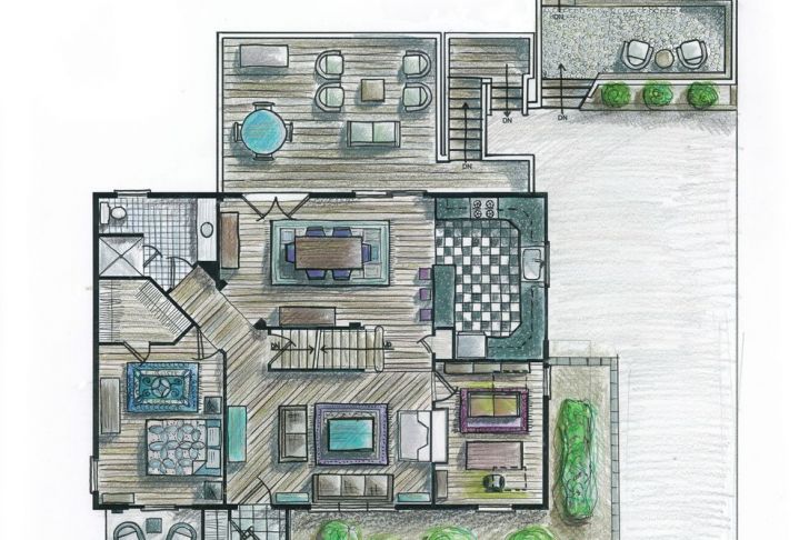 Hand Rendering Awesome First Floor Plan Hand Rendered