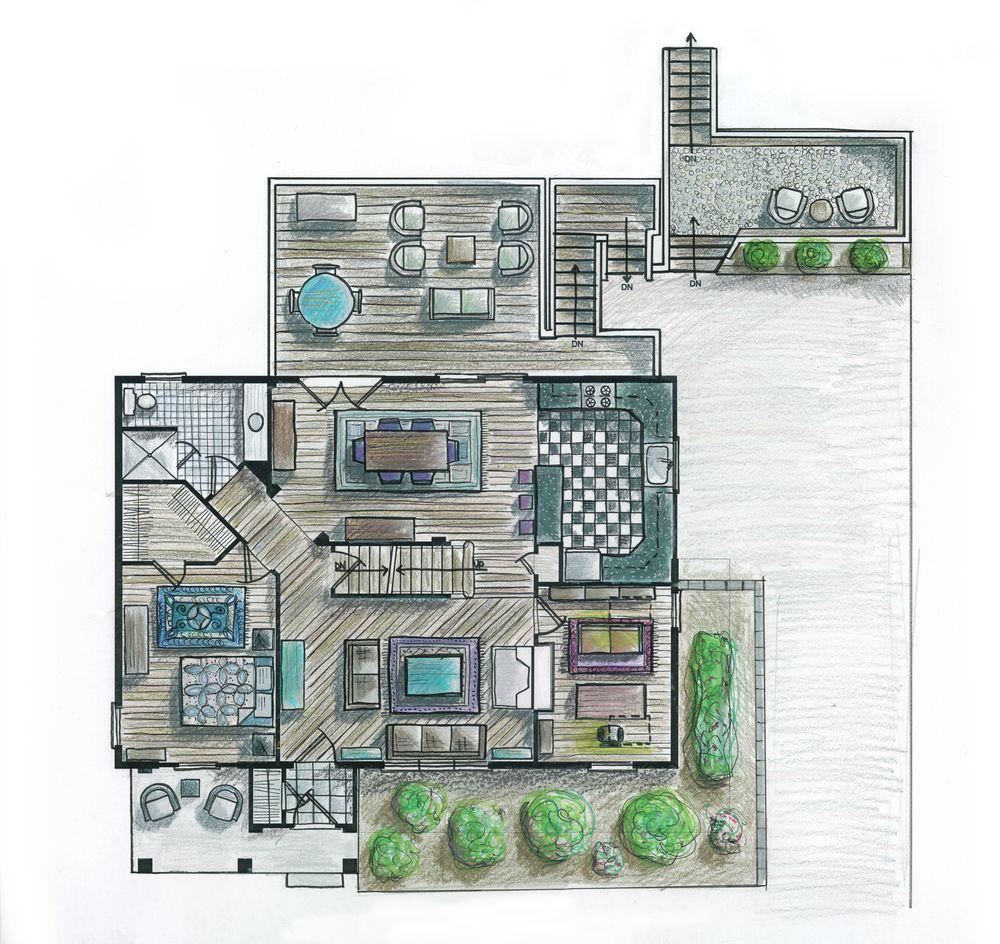 Hand Rendering Awesome First Floor Plan Hand Rendered