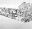 Hand Rendering Unique Contemporary Roof Terrace United Kingdom Hand Drawn