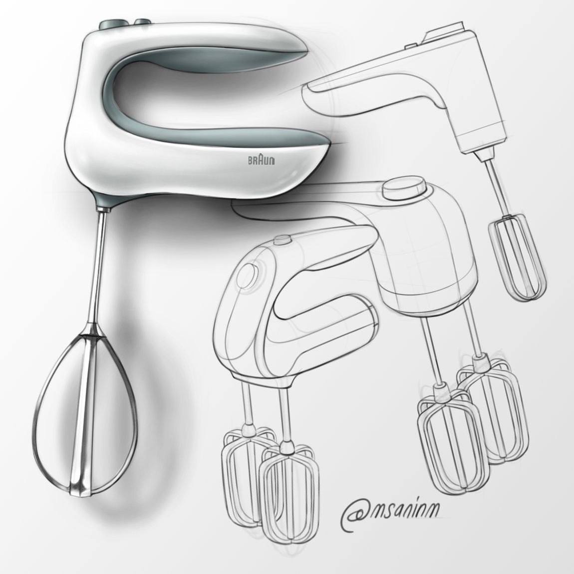 Hand Rendering Unique Hand Mixer Design