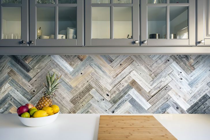 Herringbone Kitchen Backsplash Unique Herringbone Backsplash Using Peel and Stick Barn Wood