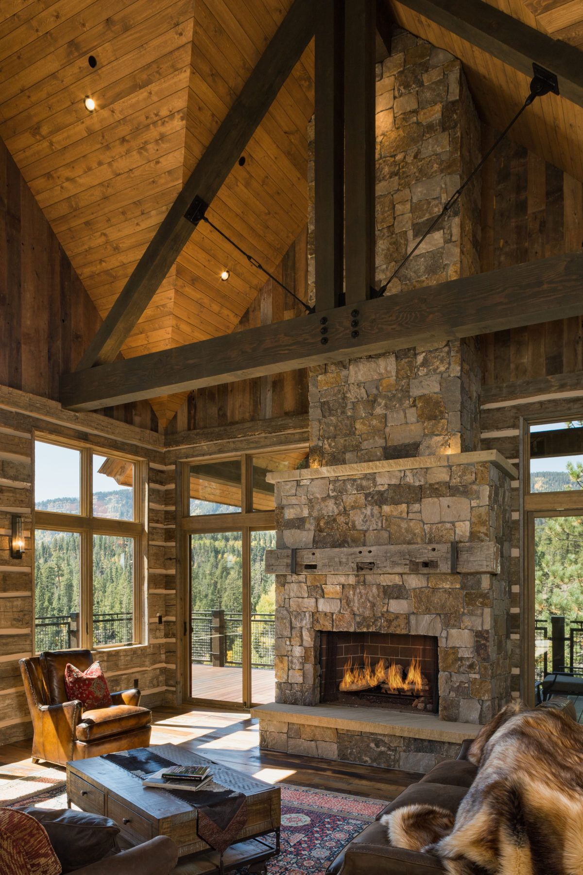 Stone Fireplace with Wood Mantel Awesome Cliffside Mining Style Home Gallery