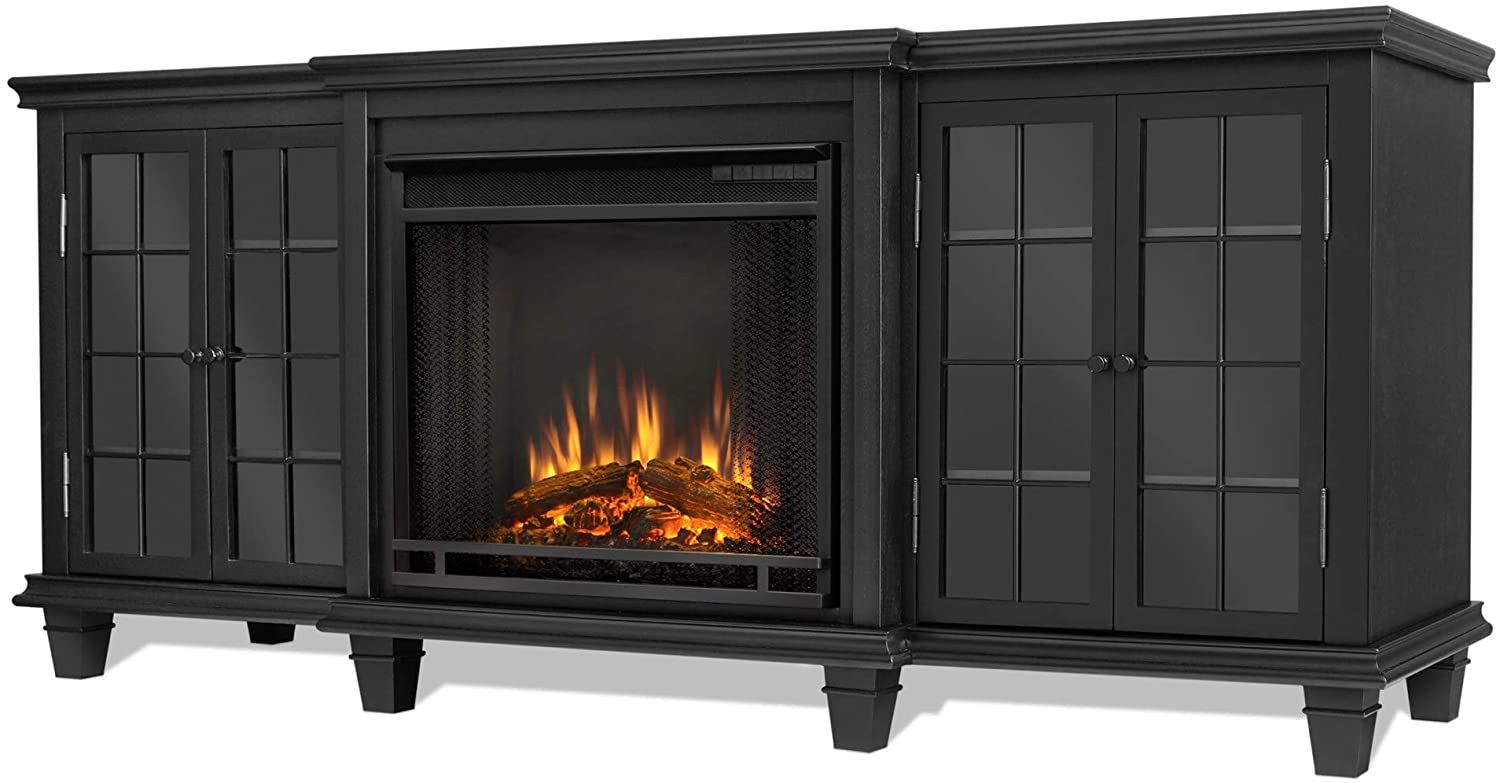 Stone Fireplace with Wood Mantel Elegant Real Flame Marlowe Electric Entertainment Fireplace In Black Finish