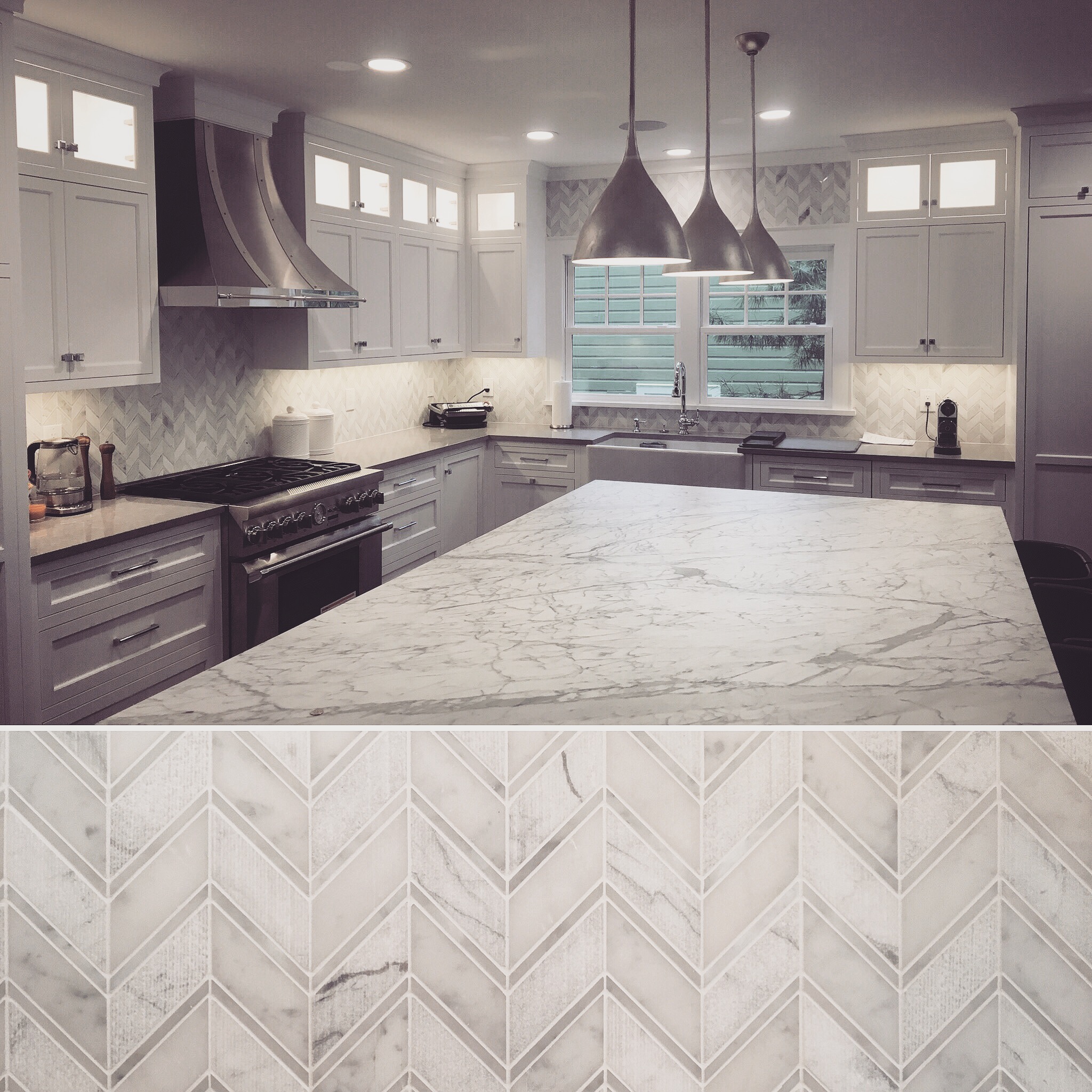 Subway Tile Herringbone Backsplash Elegant Portfolio — Great Lakes Tile & Stone