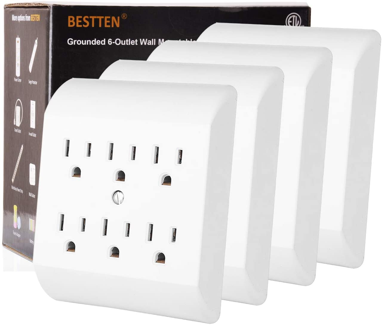 Tv and Fire Wall Beautiful Bestten [4 Pack] 6 Outlet Adapter Wall Mountable 15a 125v 1875w Etl Listed White