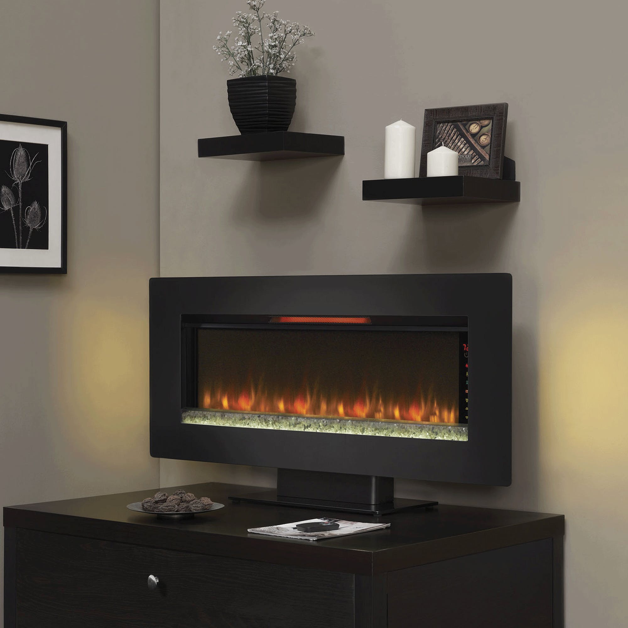 Tv Fire Wall Luxury Felicity 47" Wall Mounted Infrared Quartz Fireplace Black