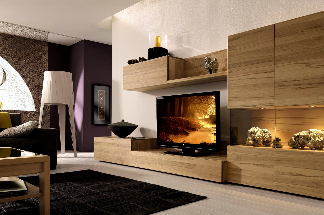 Tv Fireplace Wall Unit Designs New Wooden Finish Wall Unit Binations From Hülsta