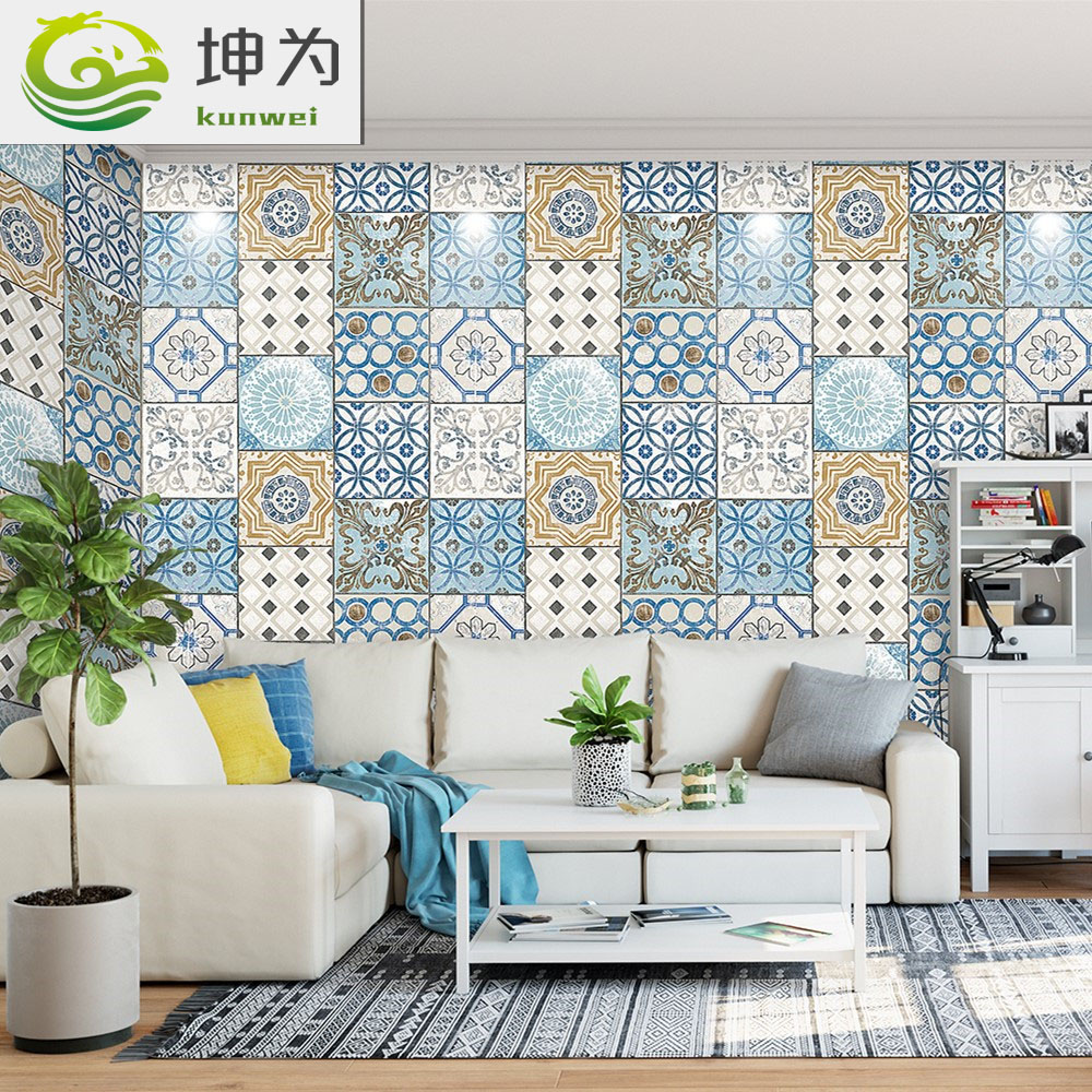 White Brick Tile Backsplash Kitchen Unique New Fashion White and Blue Faux Tile Wall Paper Roll Mediterranean Style Pvc Wall Paper Living Room Tv Back Wall Roll Study Room Wallpaper