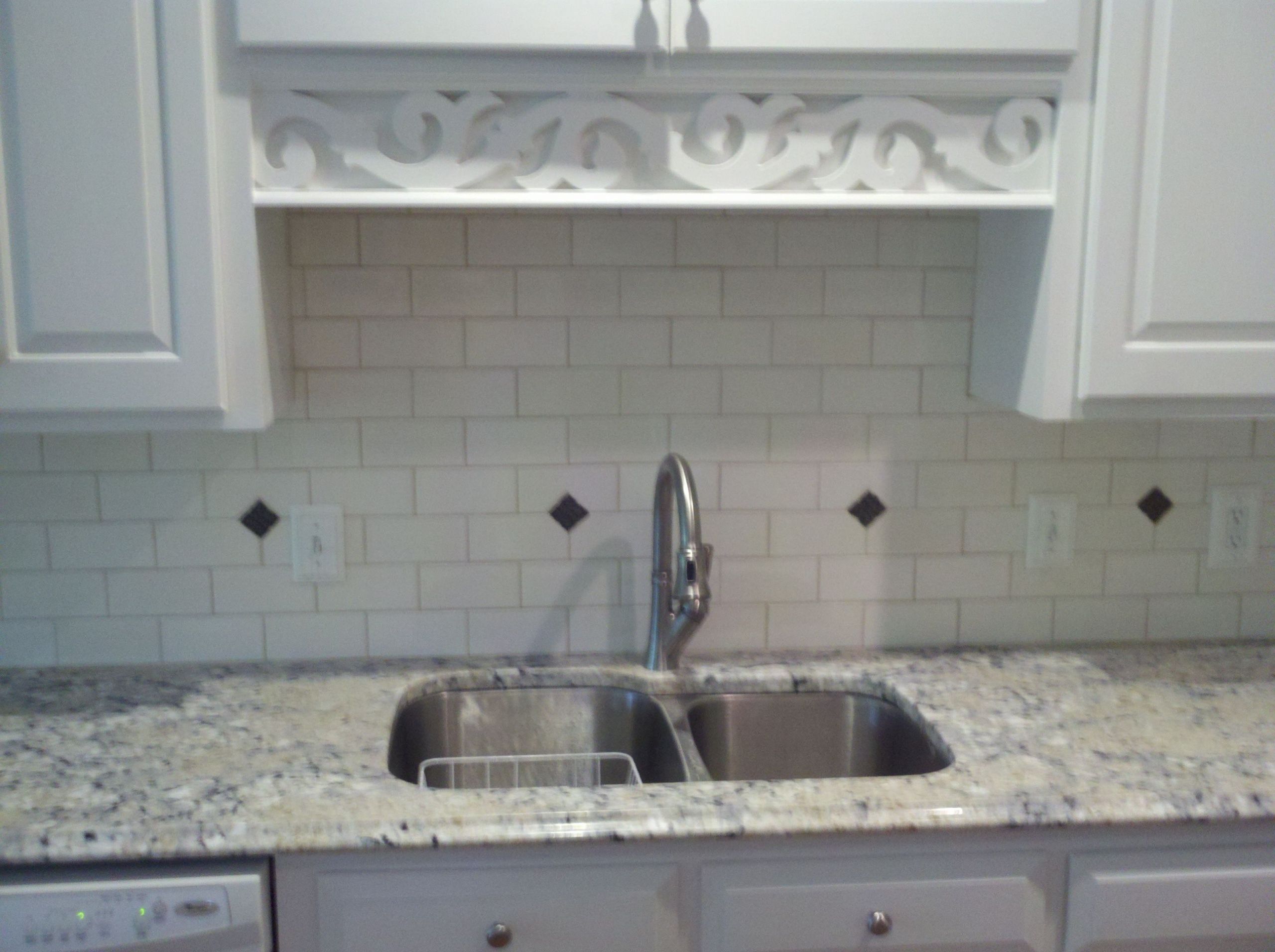 White Subway Tile Backsplash Awesome Ice White 3×6 Backsplash with Black 1" Dot