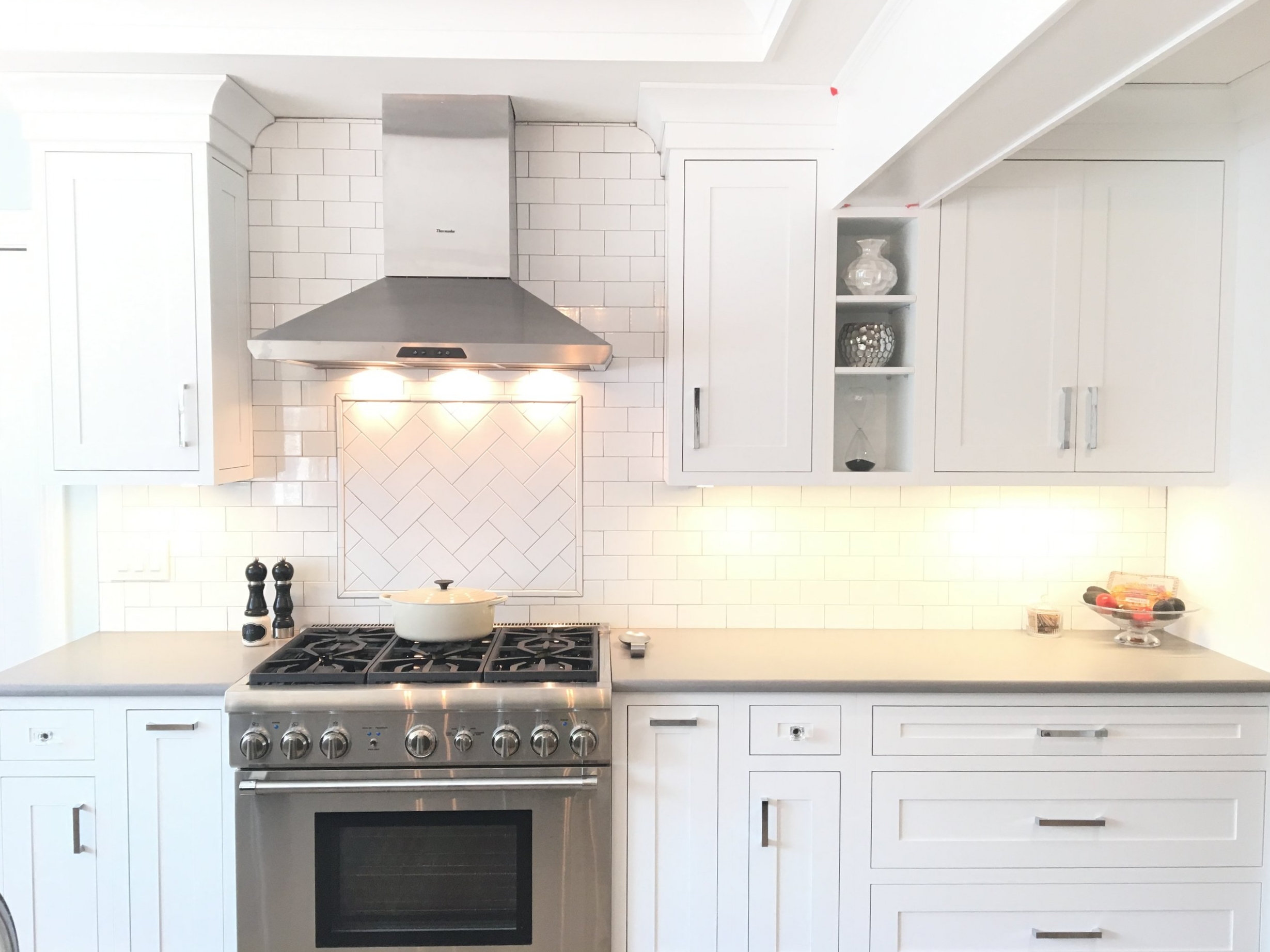 White Subway Tile Herringbone Backsplash Unique Portfolio — Great Lakes Tile & Stone