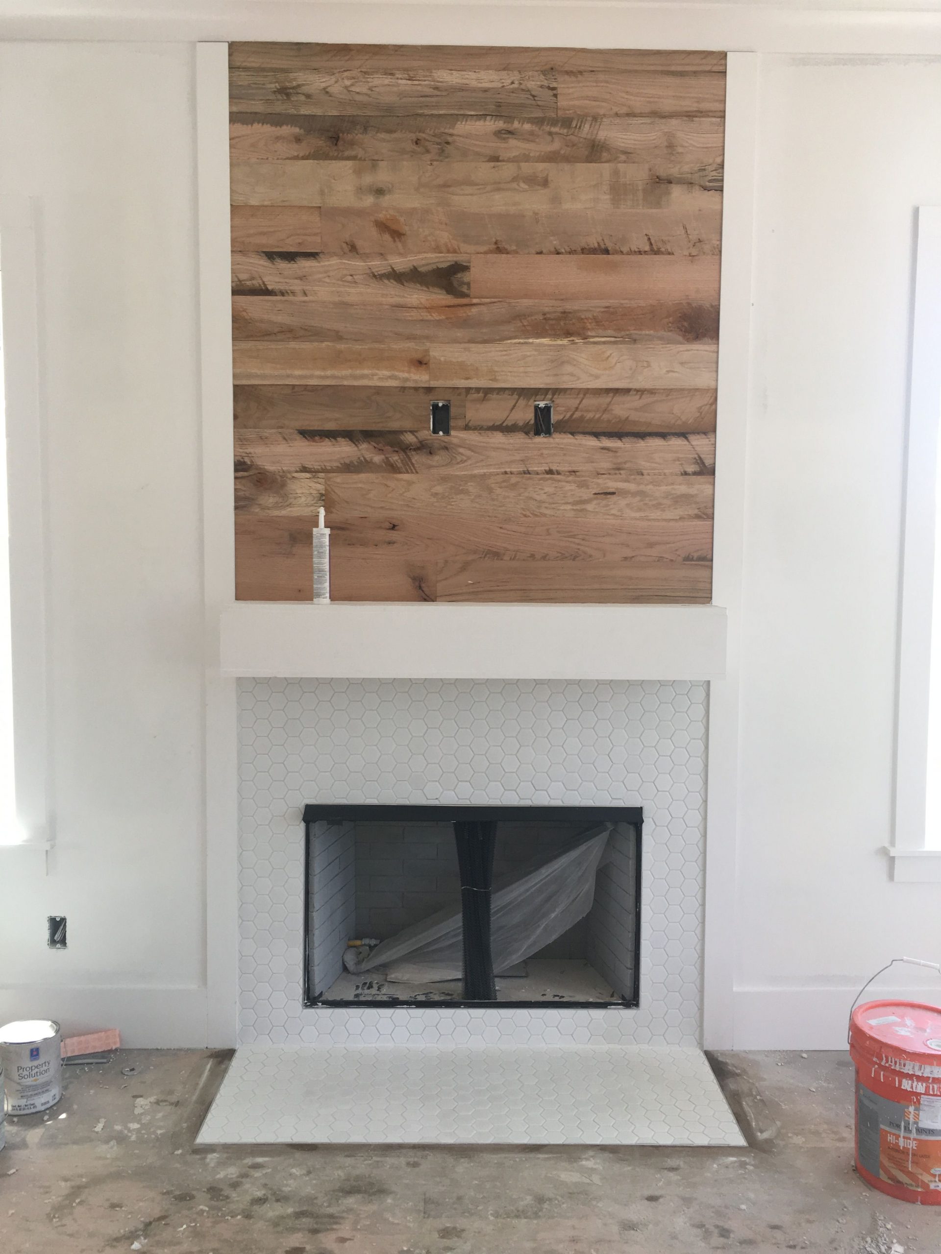 Barnwood Fireplace Inspirational Barnwood Fireplace with White Hex Tile Surround