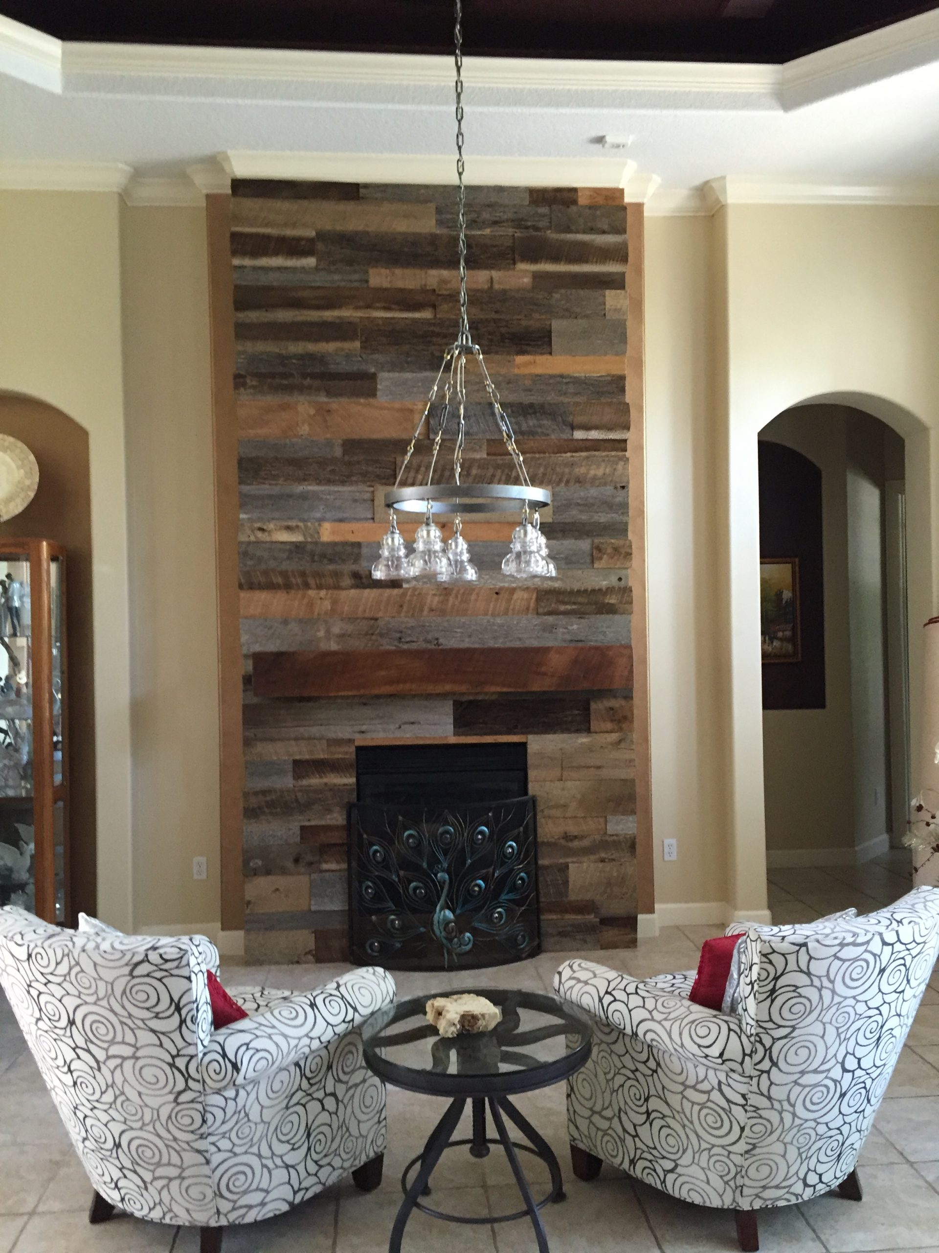 Lynn s Reclaimed Wood Accent Wall with Custom Mantle Lynns Reclaimed Wood Wall Fireplace with Mantle 3 Copy