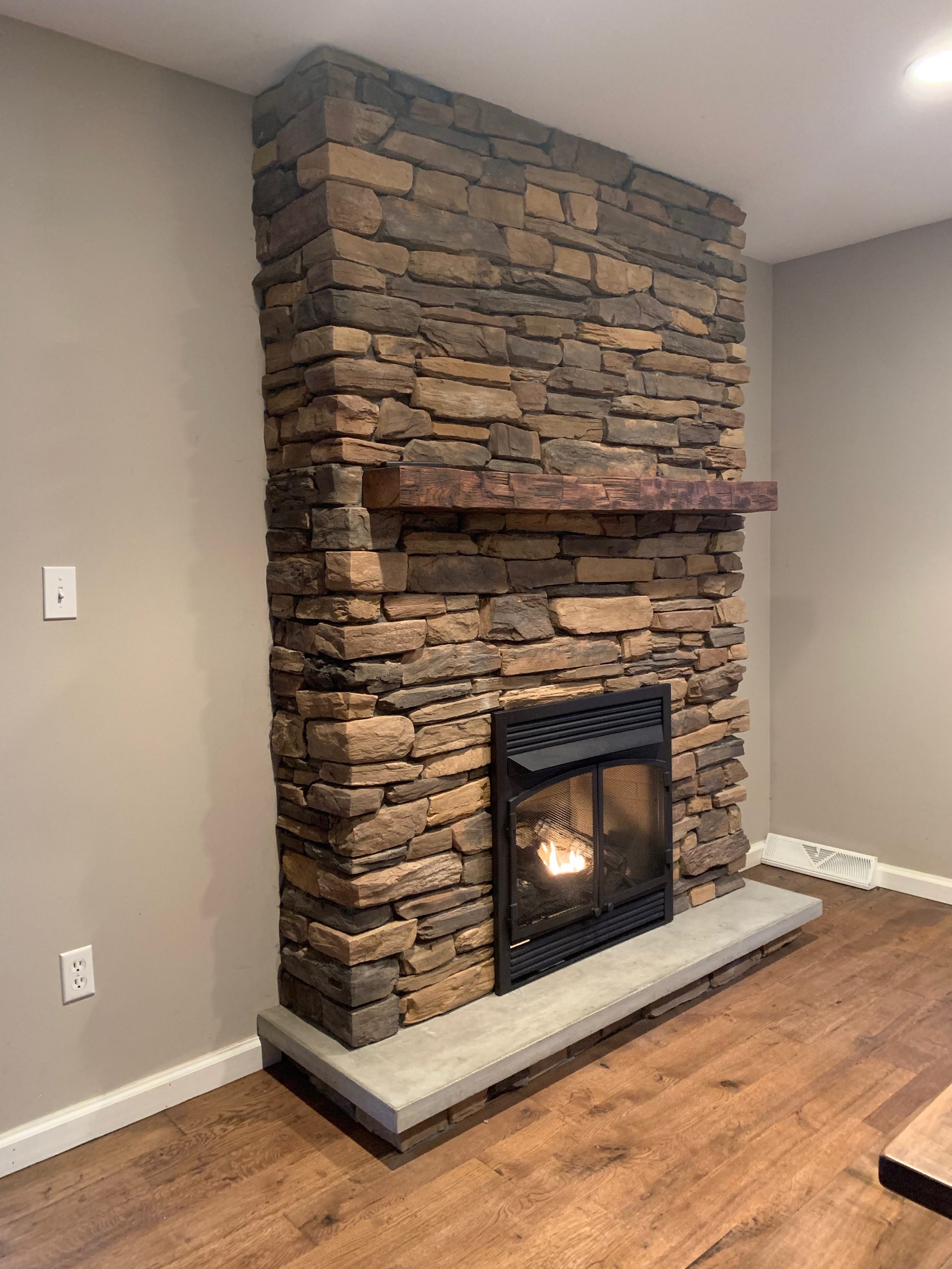 Barnwood Mantle Stone Fireplace DIY Making A Space IMG 5237 scaled