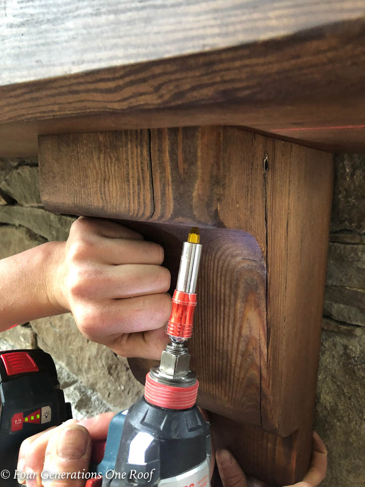 How To Hang A Wood Mantel on a Stone Fireplace using Rebar How to install a wooden beam mantel 9