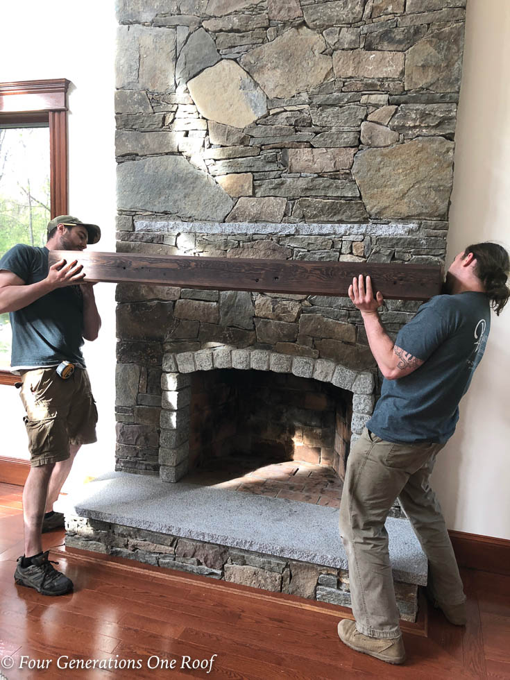 How To Hang A Wood Mantel on a Stone Fireplace using Rebar How to install a wooden beam mantel 4