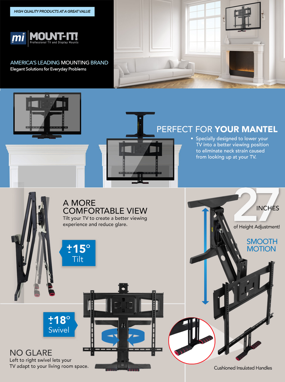 Fireplace Mantel Mounting Hardware Unique Mount It Fireplace Tv Mount Full Motion Pull Down Mantel Tv Mounting Bracket with Height Adjustment Fits 40 65 Inch Tvs 70 Lbs Capacity