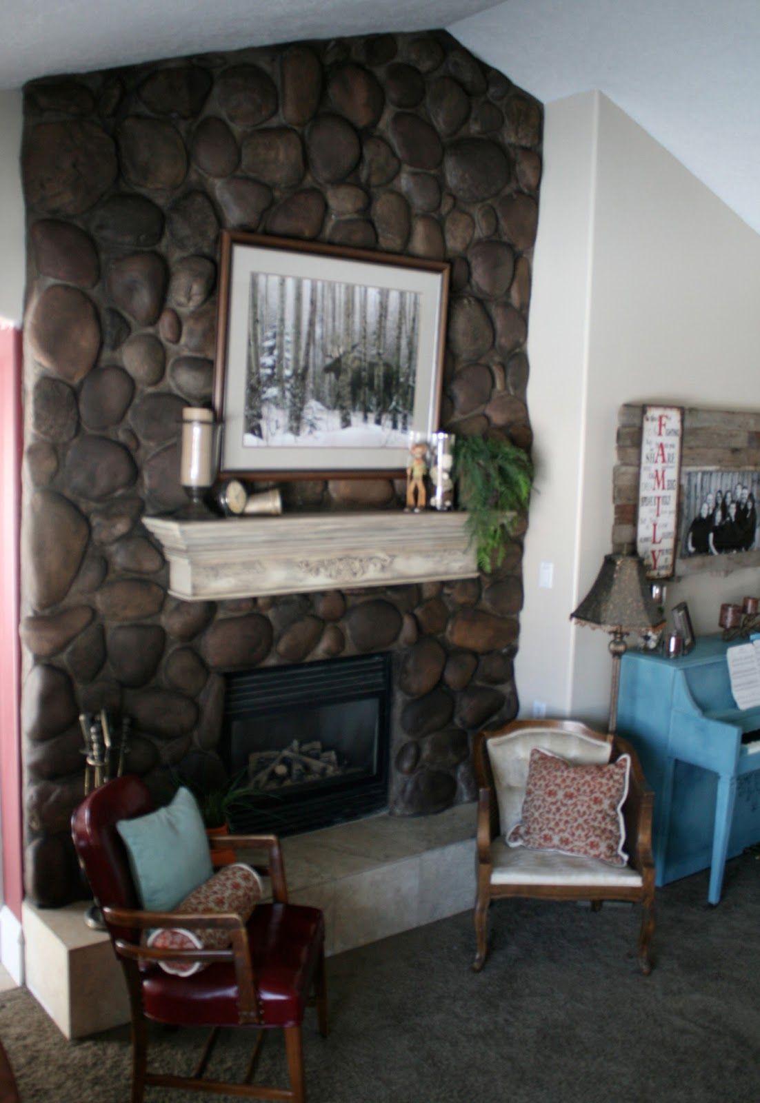 Fireplace Rocks New Fireplace Makeover Stained River Rock and Painted and