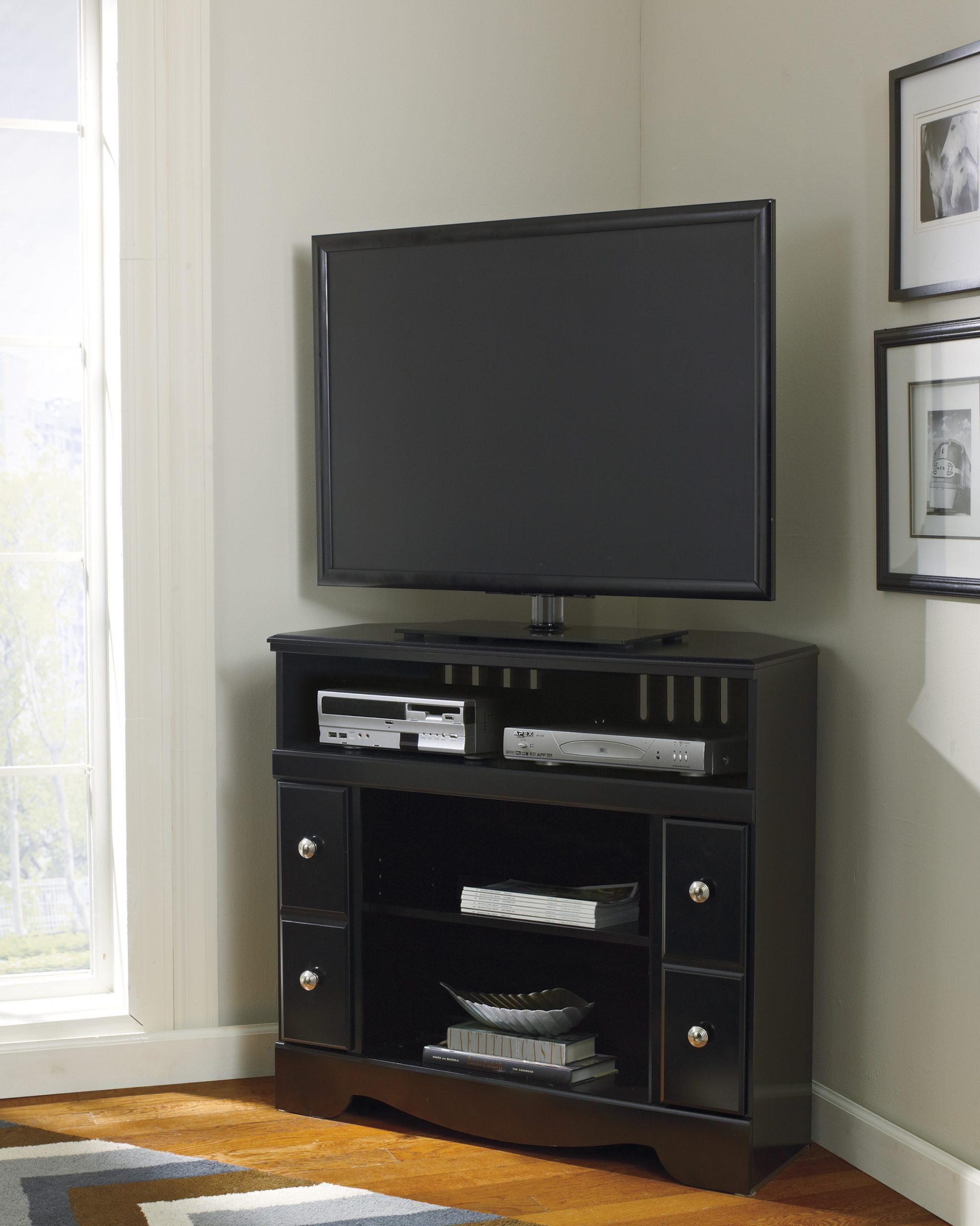 Furnituremaxx Shay Black Wood Corner TV Stand prod