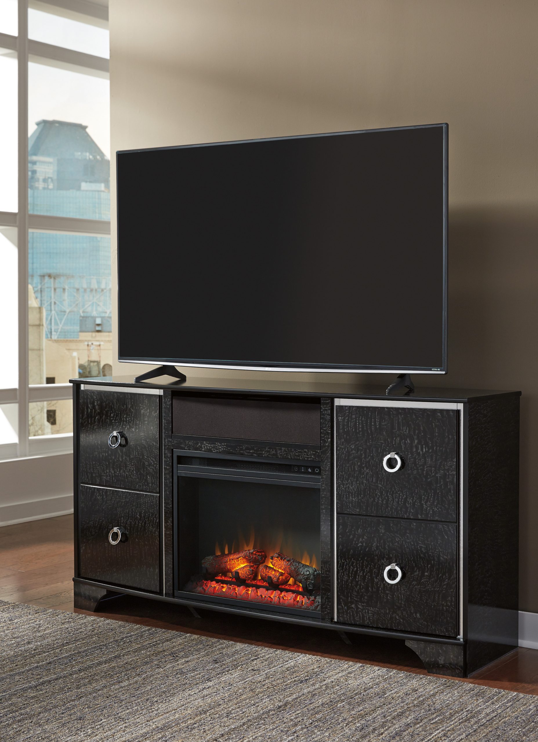 Furnituremaxx Amorthy Contemporary Wood Black TV Stand prod