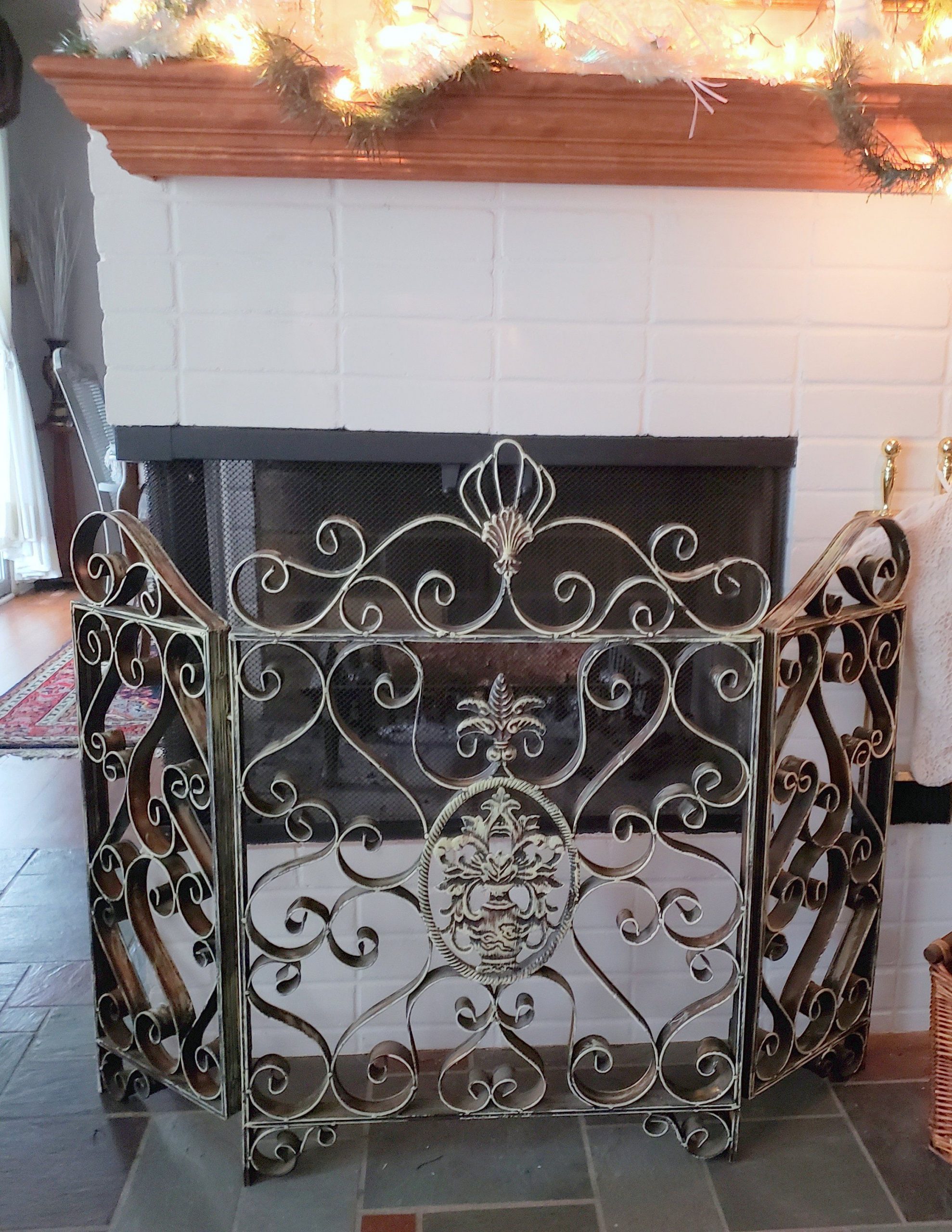 Fireplace Screen Wrought Iron Scrolly French Country Paris c1c a a26d dbf