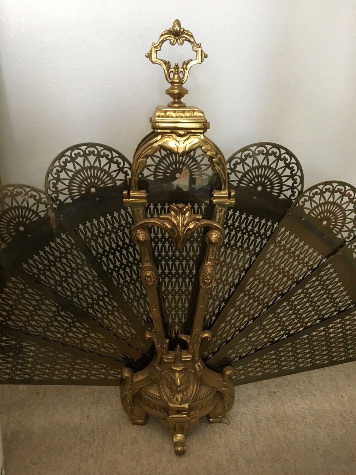 Art Deco Fireplace Screen Elegant Vintage Art Deco Brass Peacock Fan Fireplace Fan Folding Screen solid Brass