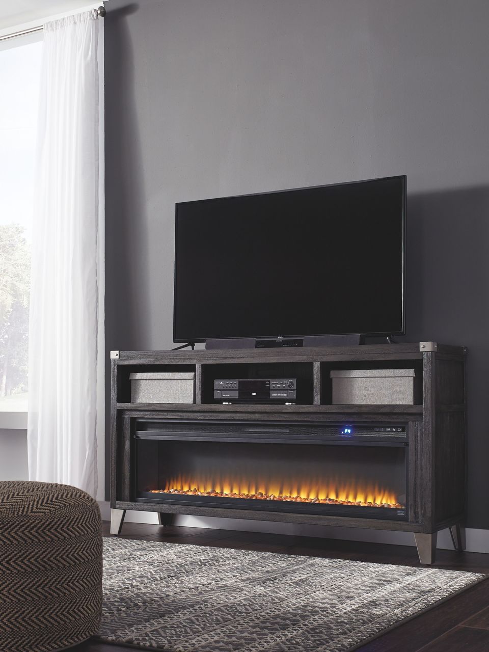 Ashley Todoe Gray 65 TV Stand with Electric Fireplace ashley todoe gray 65 tv stand with electric fireplace