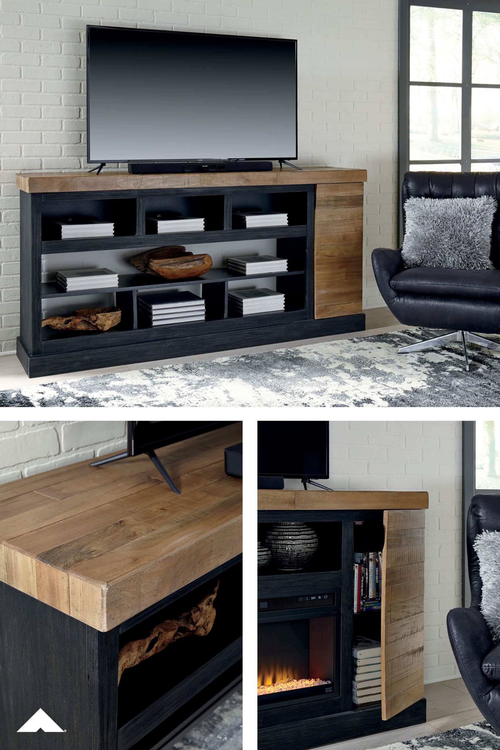 Tonnari Two Tone Brown XL TV Stand w Fireplace Option by 94f bd89e9ce d2980e4ba