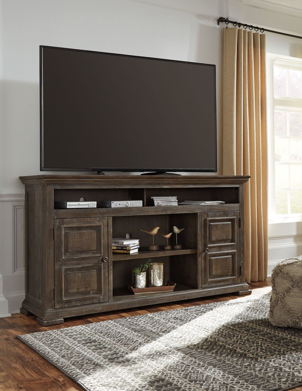 Ashley Wyndahl Rustic Brown XL TV Stand w Fireplace Option