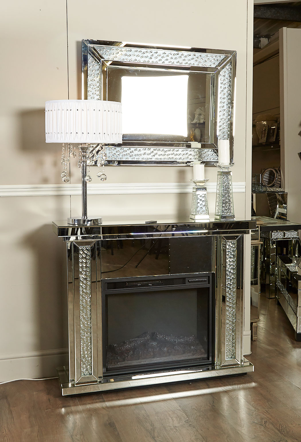 Fireplace Mirror Awesome Floating Crystal Mirrored Electric Fireplace