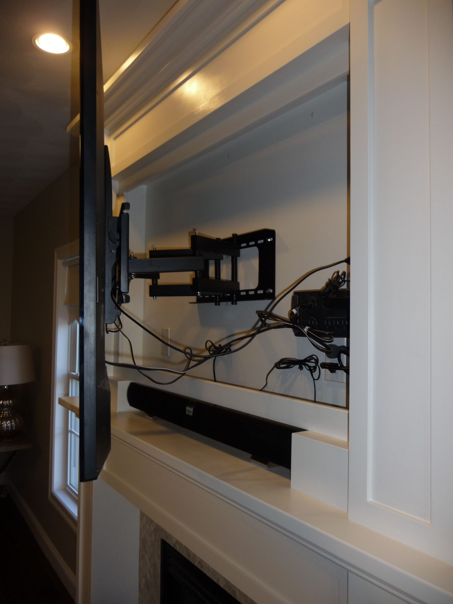 Fireplace Nook Tv Mount Elegant Custom Mantle Tv Cabinet W Telescoping Fully Articulating