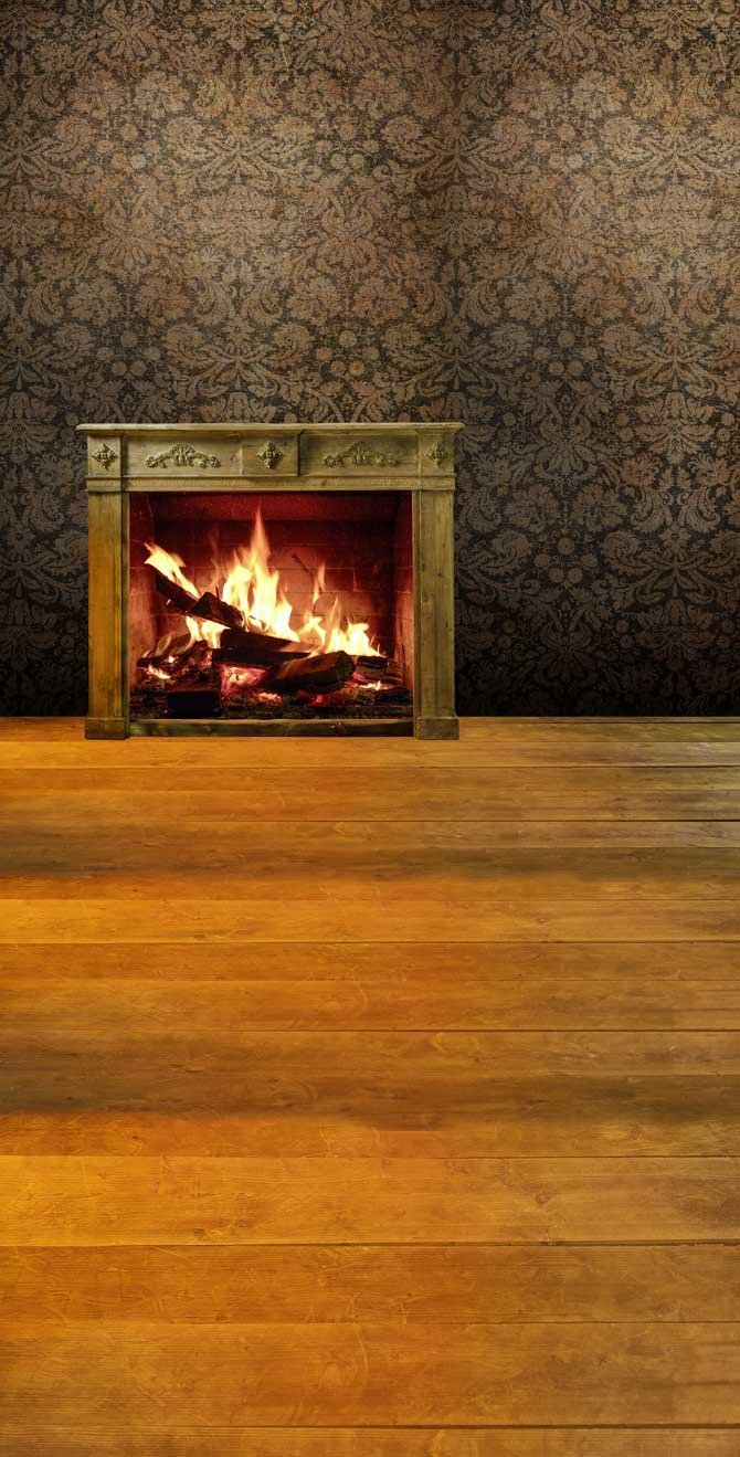 Rustic Wood Burning Fireplace Vintage Backdrop 4658 PC4658 2x