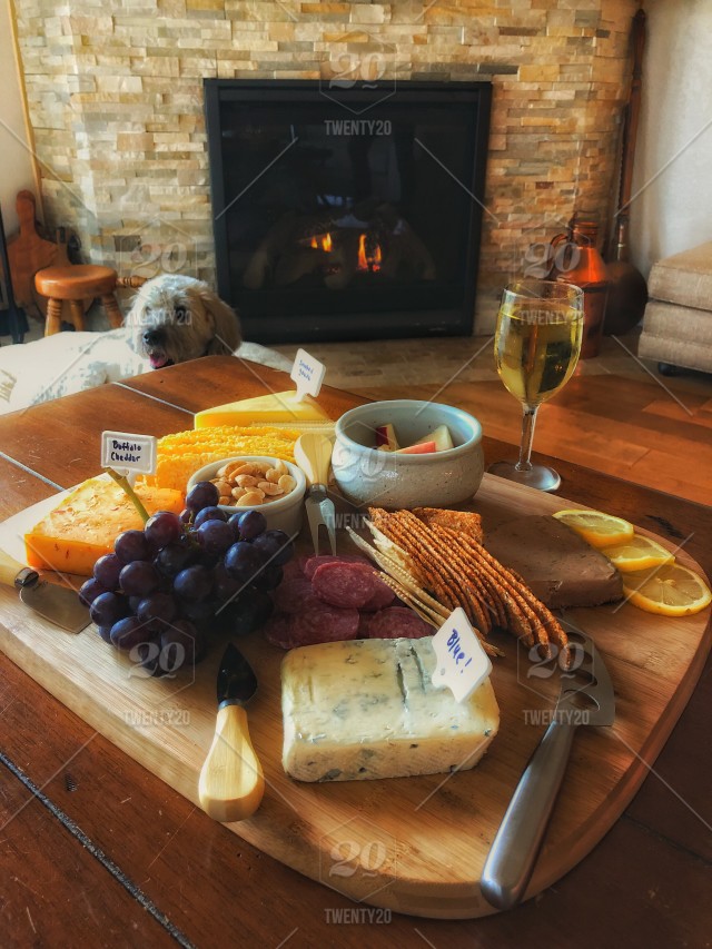 Fireplace Tray Luxury Relaxing evening with Friends On A Rainy Night Appetizers