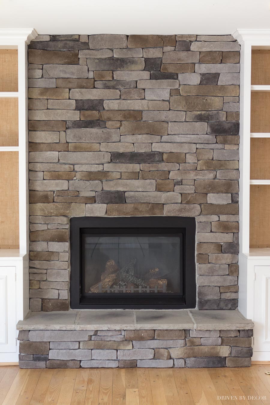 ledgestone stacked stone veneer fireplace