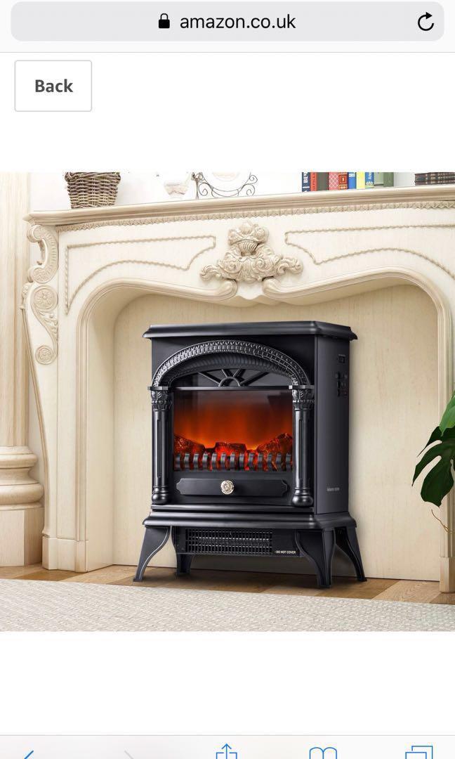 leisure zone portable electric fireplace stove freestanding fireplace heating stove indoor heater with log burner flame 1850w black