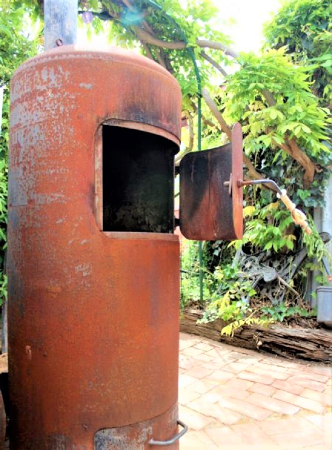 Water heater as tall garden fireplace