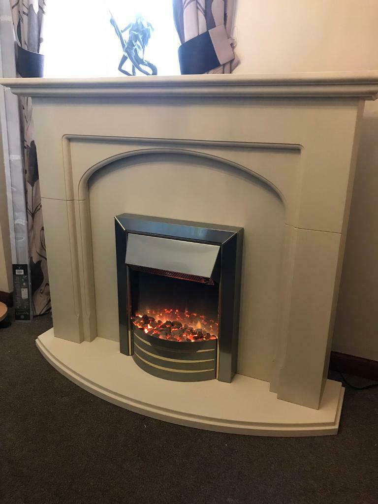 Yankee Fireplace Beautiful Cream Fireplace with Living Flame Electric Fire In Livingston West Lothian