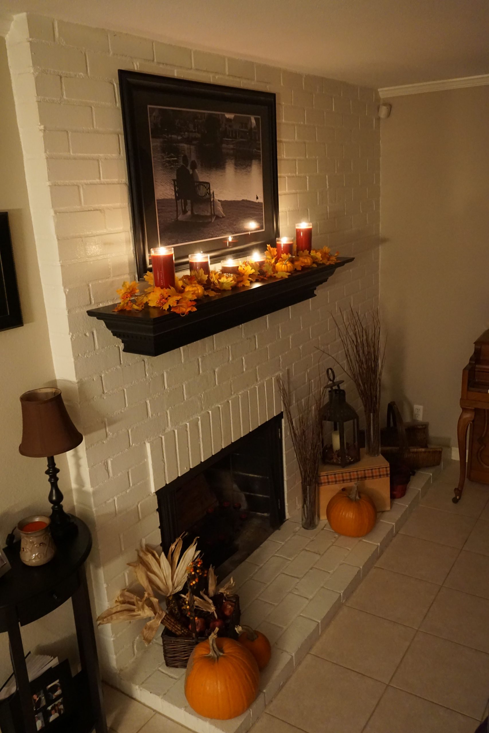 Fall Fireplace Décor Garland leaves from Michaels candles 61ffc1d e526bd8f7be1fe2b1276