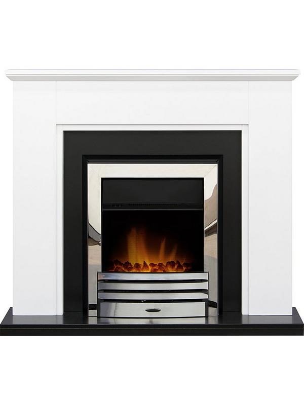 Yankee Fireplace New Greenwich Fireplace In White & Black with Eclipse Chrome Electric Fire