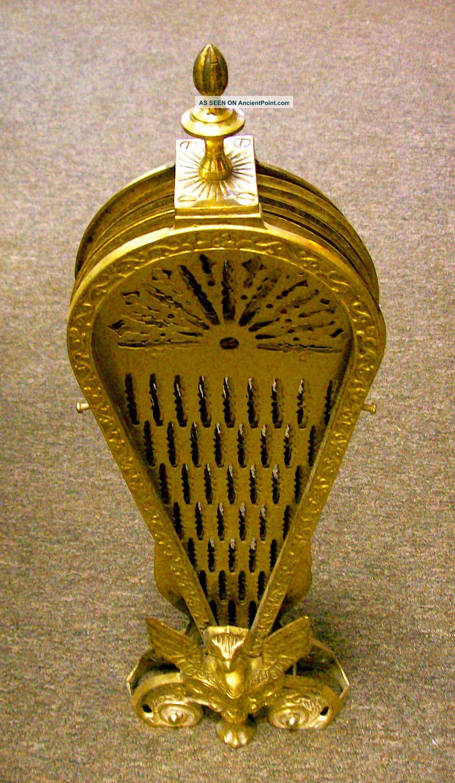 antique brass fireplace screen folding peacock fan winged lion gargoyle griffins