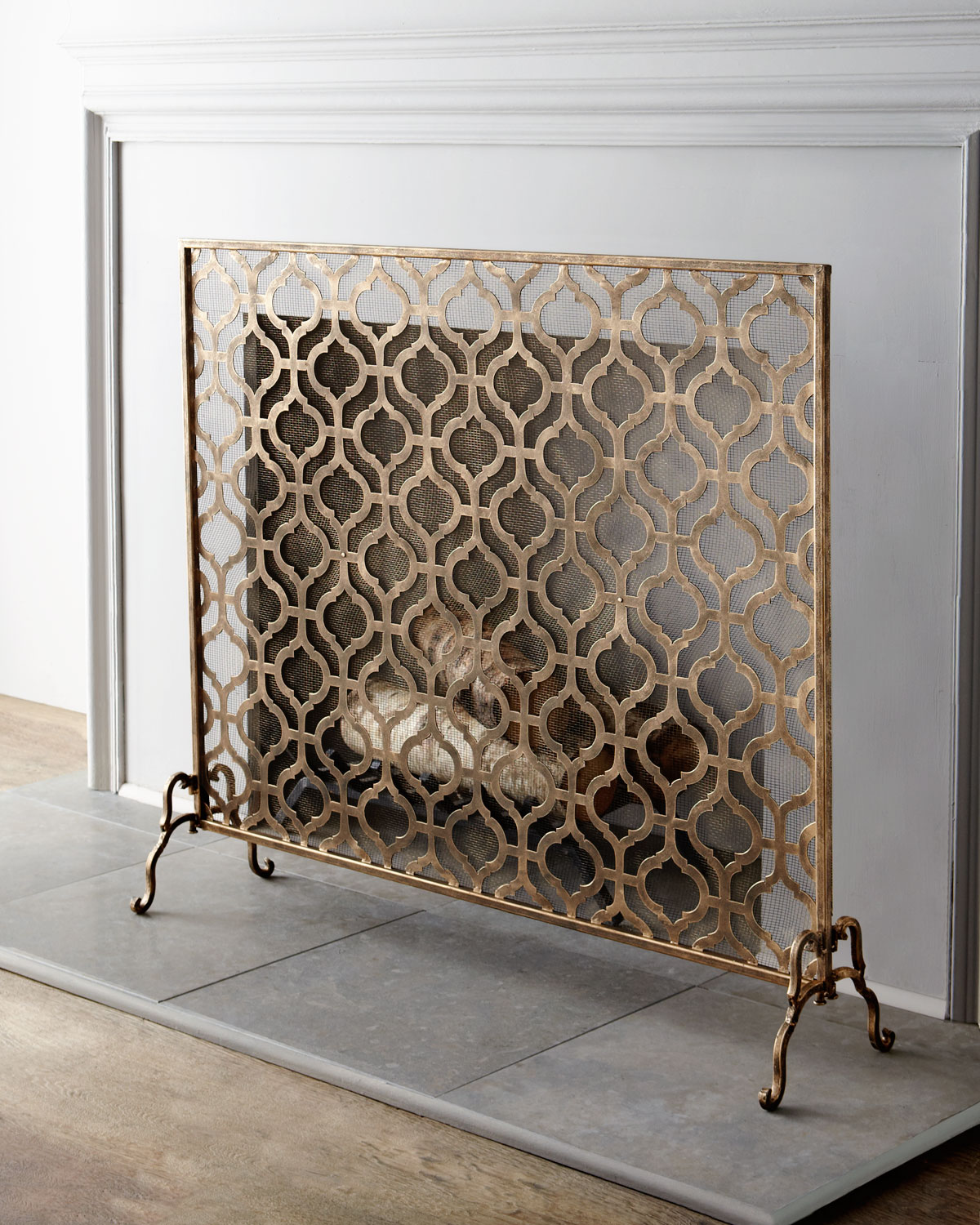 Antiqued Brass Fireplace Screen Elegant Iron Fireplace Screen