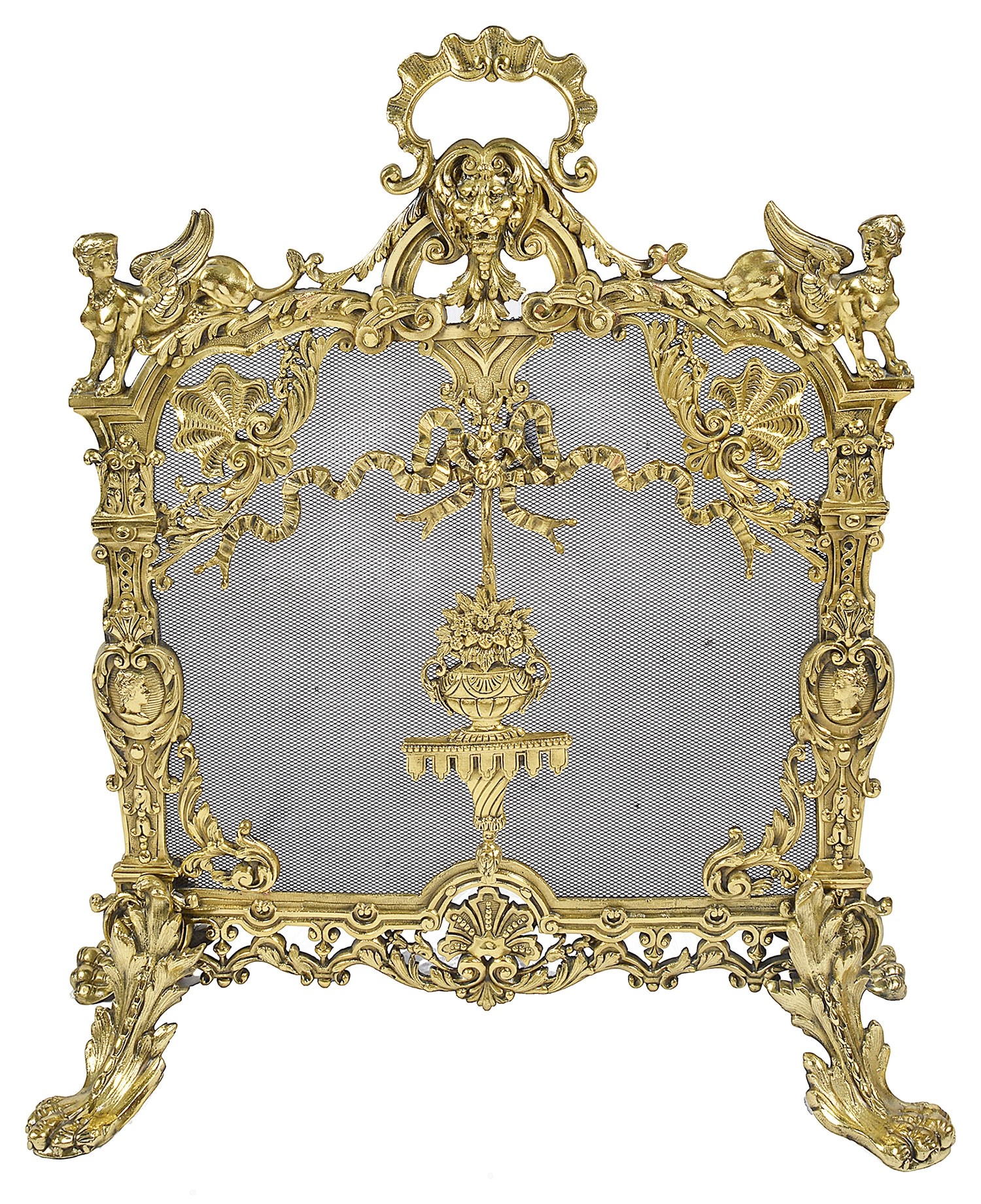 Antique brass fire screen sphink fire scr 1