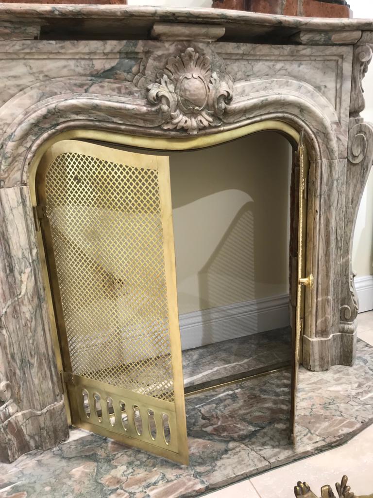 Antiqued Brass Fireplace Screen Luxury Mantel Marble Fireplace with Brass Flap Xix¨me Ancient