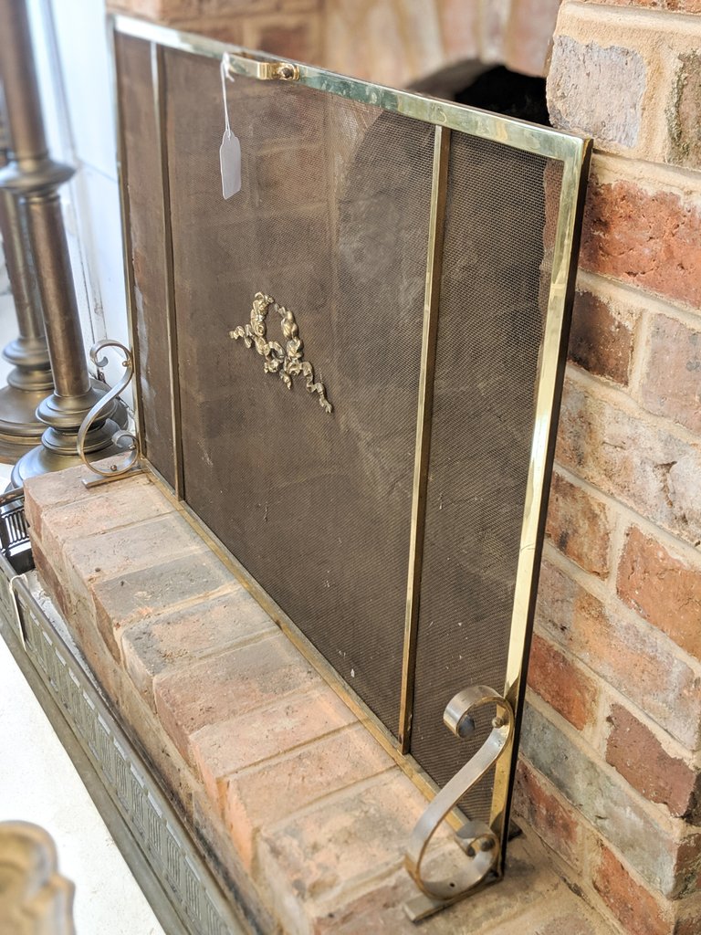 Antiqued Brass Fireplace Screen New A French Brass Fire Spark Screen – Greystones Antiques