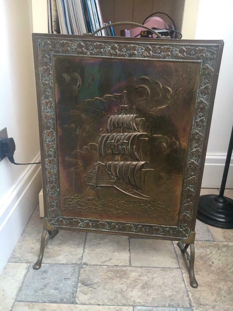 Antique brass fire screen in Plympton Devon $ 86 JPG