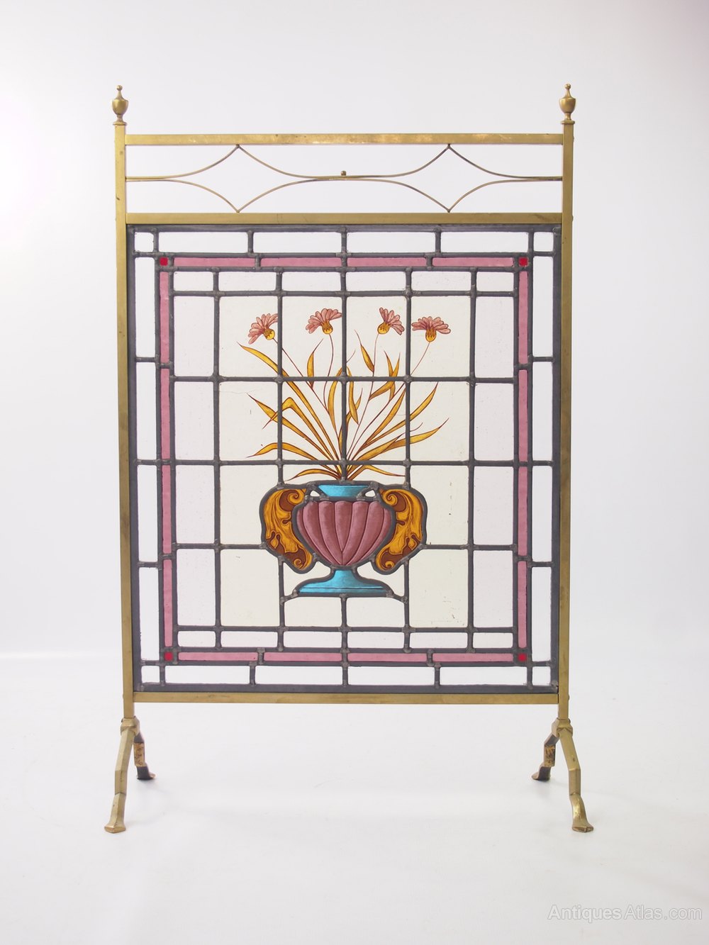 Antiqued Brass Fireplace Screen New Antiques atlas Edwardian Stained Glass Fire Screen