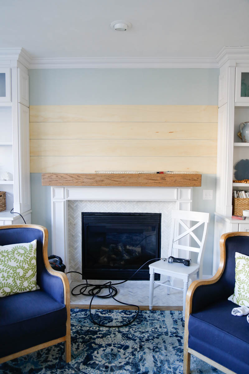 Easy and Inexpensive Shiplap Fireplace Wall Sand and Sisal Shiplap Fireplace Wall 7
